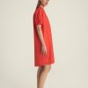 Donna Rosso 35 | Abito Con Polo E Manica Corta Arricciata In Popeline Stretch