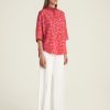 Donna Rosso 35 | Camicia Ampia Con Polo E Manica A 3/4 In Cotone Stampato